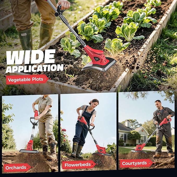 Cordless Tiller Cultivator Compatible with Milwaukee 18V: MtiolHig Tiller for Gardening 360RPM Electric Garden Tiller, Brushless Rototiller 9" Width 6.3" Depth for Lawn/Soil Cultivation (No Battery)