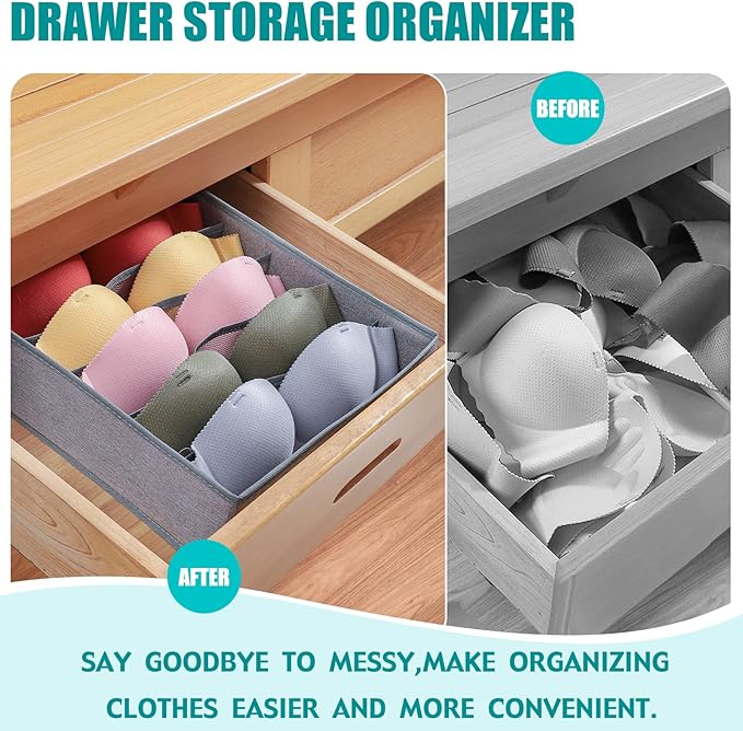Drawer under Cabinet Clothes Organizer 5 Cell Foldable Storage Cubes Underwear Drawer Organizer Dividers Storage Boxes for Bra, Underwear（Grey）