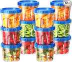 BiuLeon 12 Pack-24 oz Freezer Storage Containers, Plastic Food Storage Containers with Twist Top Lids, BPA Free and Reusable Soup Containers with Lids, Leakproof/Microwave/Dishwasher Safe