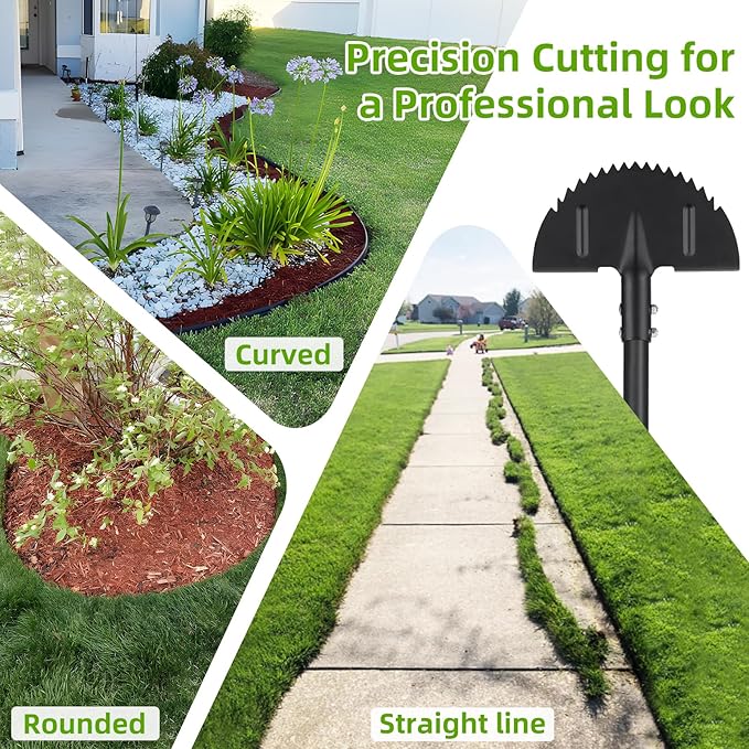 Edger Lawn Tool, Heavy Duty 49 Inch Border Edger with Half Moon Sharp Blade, T-Grip, Wide Footplate, Saw Tooth Rustproof Manual Lawn Edger for Landscaping, Yard,Garden, Sidewalk, Flower Beds