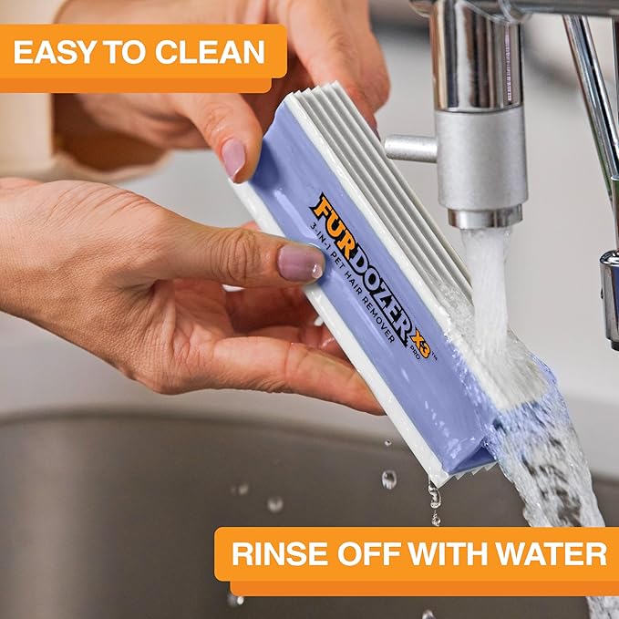 FurDozer Pet Hair Remover & Auto Detailing Tools - Cat & Dog Hair Remover for Carpets, Car Interiors, Couches, Bedding, & Pet Furniture (Purple, X3 MINI - 3.5" Long)