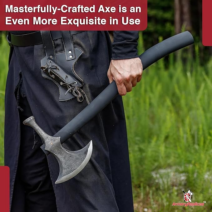 Armory Replicas™ Rustic Barbarian Hammerhead Battle Axe – 22.5" Steel Blade with Stone Finish & Wooden Handle – Versatile Tool for Camping, Outdoor Tasks