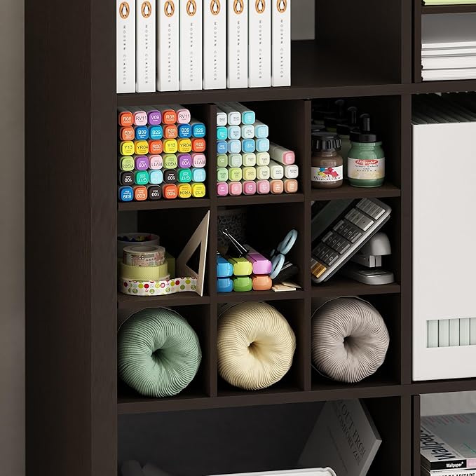 Furinno Cubicle 9-Compartment Bottle Storage Cube Organizer Insert (Does not fit IKEA Kallax Shelving), Black Dark Oak