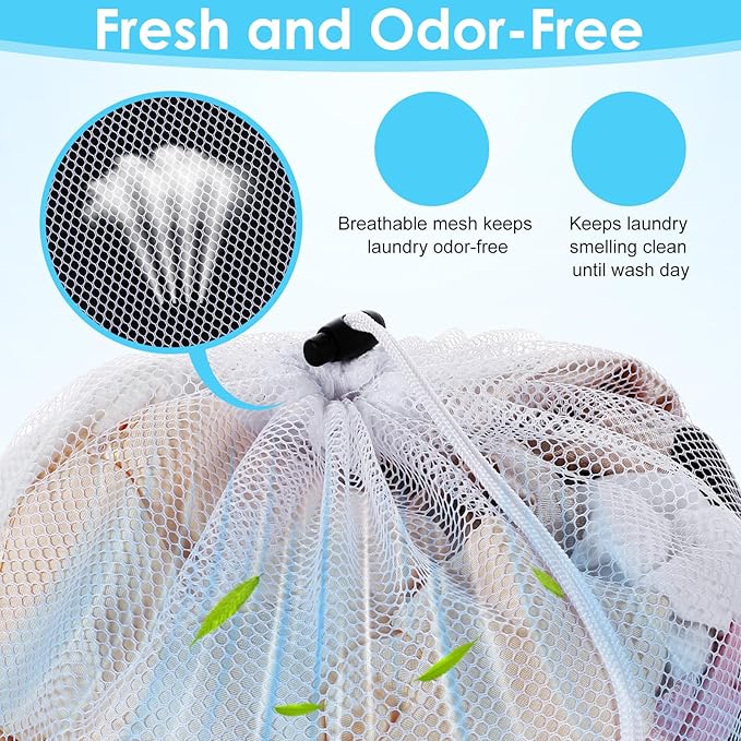 Thinp 3 Pcs Mesh Laundry Bags, Mesh Wash Bags Heavy Duty Washing Bag with Drawstring Machine Washable Garment Bag for Dormitory College Apartment Travelling Camping (White)