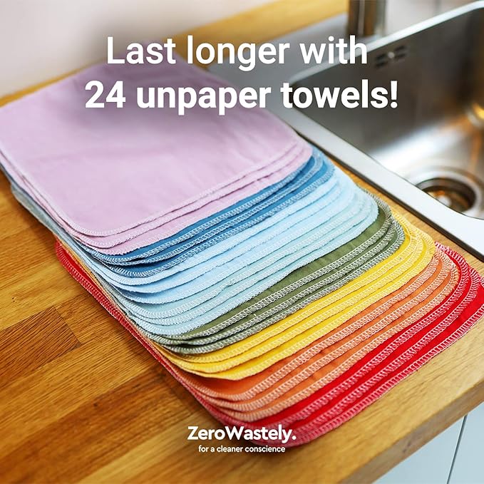 Reusable Paper Towels - Value Pack of 24 Paperless Paper Towels! - 100% Cotton, Super Soft, Absorbent, Washable and Made To Last