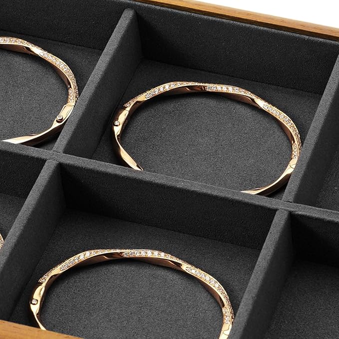 Oirlv Solid Wood 6 Grid Jewelry Organizer Tray Jewelry Drawer Organizer(Grey)