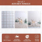 Maison d' Hermine Kitchen Towels Set of 3 100% Cotton 27.50" x 20" Reusable Cloth Tea Dish Towels Absorbent with Hanging Loop for Kitchen, Home, Dining, Cocktail Parties (Deer in The Woods)