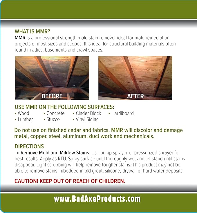 Bad Axe MMR Instant Mold Stain and Mildew Stain Remover - Professional Strength, Contractor Grade Cleaning Solution, Professional Quality Formula, Odor Removal, 1 Gallon (1)