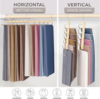 MORALVE Pants Hangers Space Saving - 4 Pack European Beechwood Scarf and Jean Hangers - Closet Organizer and Space Saver Pant Rack, Leggings Hanger, and Scarf Holder with 360° Swivel Hook