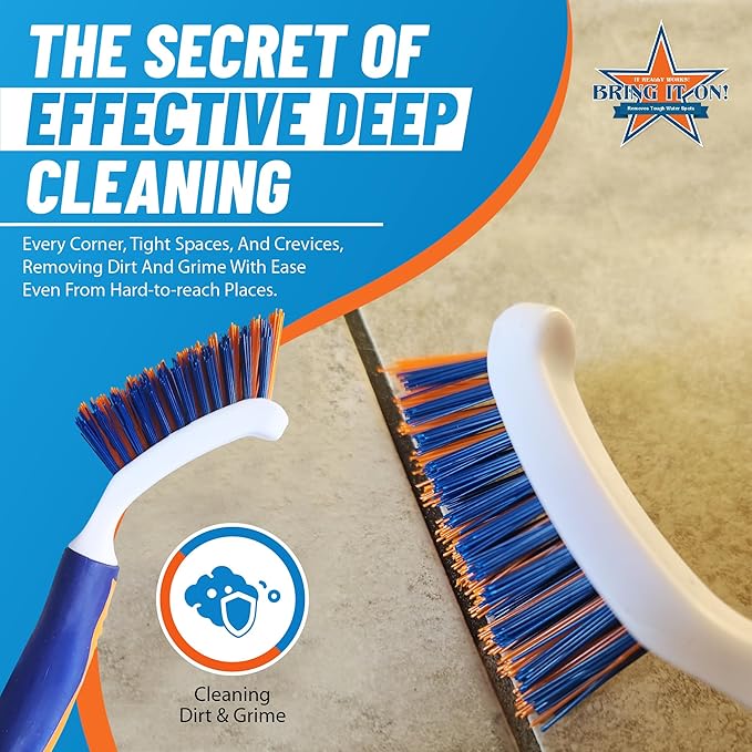 Bring It On Grout Cleaning Brush – Crevice Cleaning Brush with Stiff Nylon Bristles – 8-inch Heavy-Duty Grout and Tile Cleaner Brush – Scrubbing Brush for Corners, Bathroom, Kitchen, Tile, 2 Pack