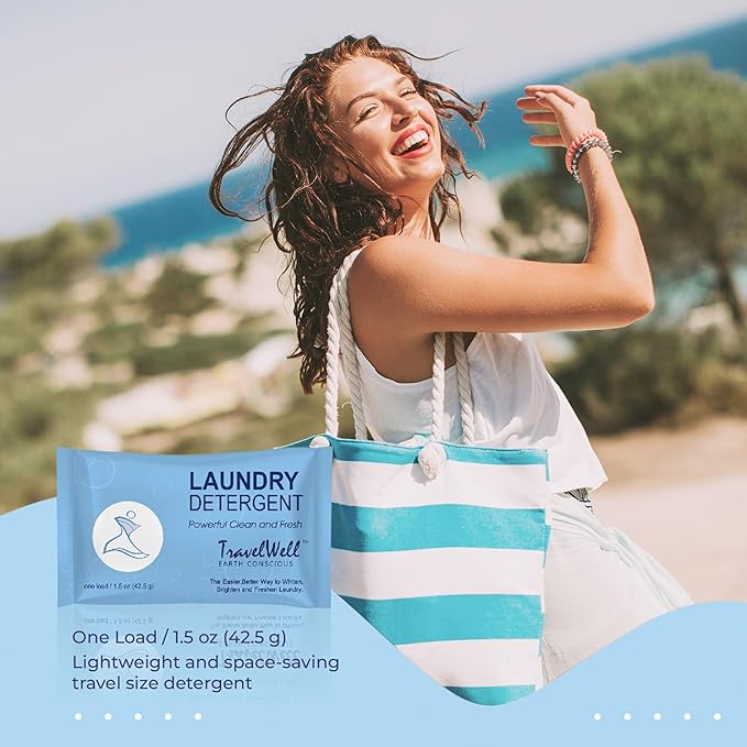 Travel Well Laundry Detergent Powder Packets - TSA-Approved Hotel & Bulk Laundry Detergent Pack - Individually Packaged Paraben-Free Stain Remover Packets - Pack of 100, 1.5 Oz