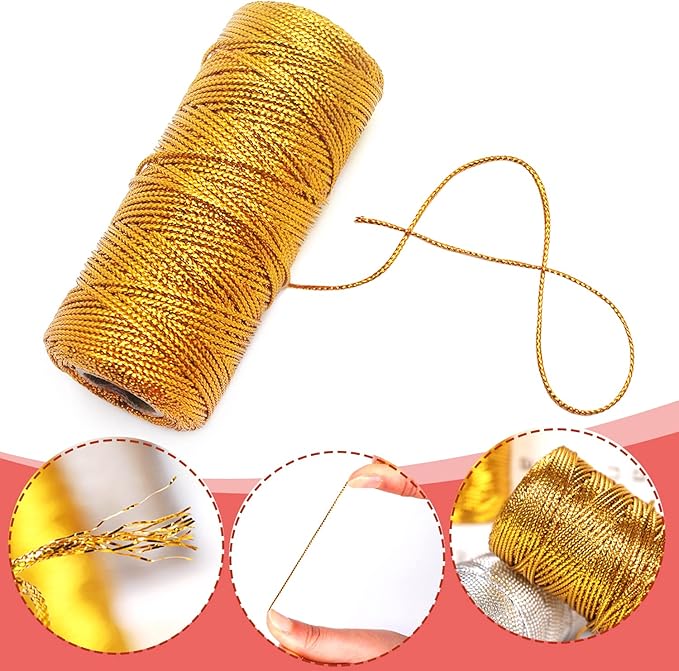 Anvin Metallic Bakers Twine - 328 Yards, Pack of 3 (Gold, Silver, Rose Gold) for Arts & Crafts, DIY Tags & Ornaments