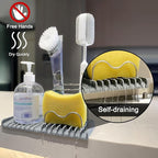 Sponge holder for kitchen sink caddy accessories gadgets, dish soap brush holder for sink organizer, soap tray holder drainer rack for bathroom -Gray