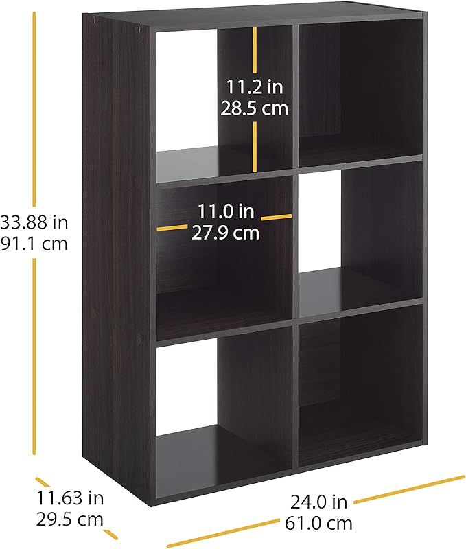 Whitmor 6 Cube Storage Organizer, 3 Tier Stackable Mdf Wood Bookcase, Open Storage Display Bookshelf, Storage Cabinet for Living Room, Bedroom, Home, Office, 23.7"L x 11.7"W x 35.2"H, Black