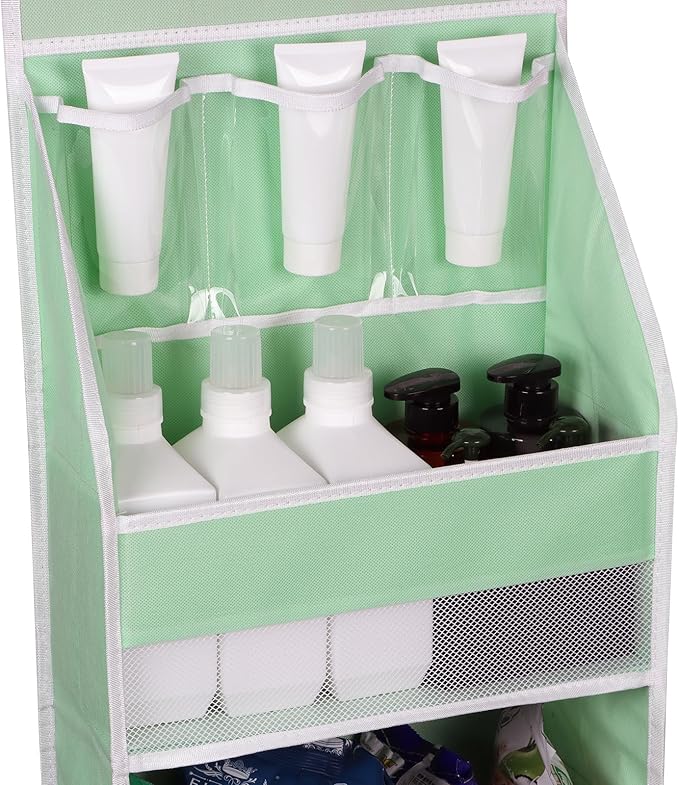 Univivi 6-Shelf Over Door Hanging Organizer Fabric Baby Door Storage with 5 Large Pockets and 3 Small PVC Pockets Wall Mount Hanging Storage Organizers for Baby Essential (Green)