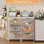 4-Tier Kitchen Storage Cart - Fruit Vegetable Storage Cart with Drawers, Wooden Top Metal Wire Kitchen Organizer and Storage Cart with Wheels to Storage Onions Potatoes Cans Snacks for Kitchen