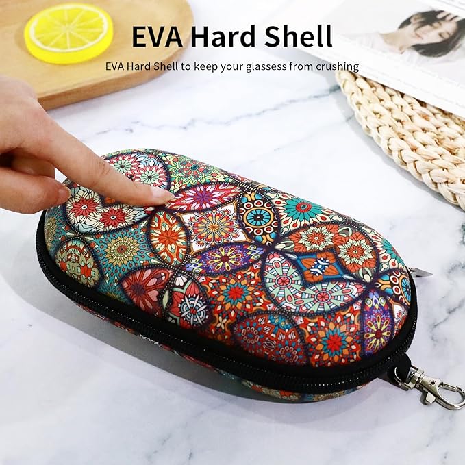 Double Eyeglasses Case, Hard Shell Dual Sunglasses Organizer with Zipper Clip Travel Glasses Storage for Women Men