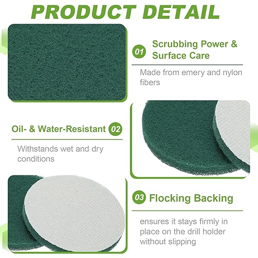 Power Scrub Pads, Scrubbing Pads 400 Grits Scouring Discs - Fitting for (Home Kitchen Cleaning - Drill Attachment - Scrubber Replacement) 8 Pcs & 4 Inch & Dark Green