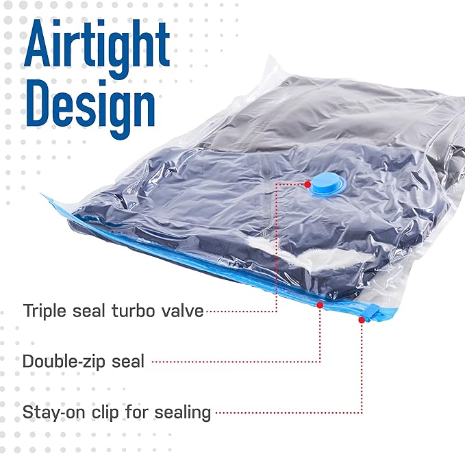 6 Pack Variety Vacuum Storage Bags for Comforters, Blankets & Clothes – Vacuum Sealed Compression Bags with Hand Pump – Space Saver Storage Bags for Bedding,Moving, Travel & Organization (2S, 2M & 2L)