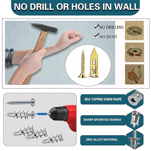 560PCS Self Drilling Drywall Anchors with Screws Kit,5-Sizes Metal Expansion Bolt for Dry Wall,280 PCS Sheetrock Anchors and 280 PCS Screws-No Drill Needed