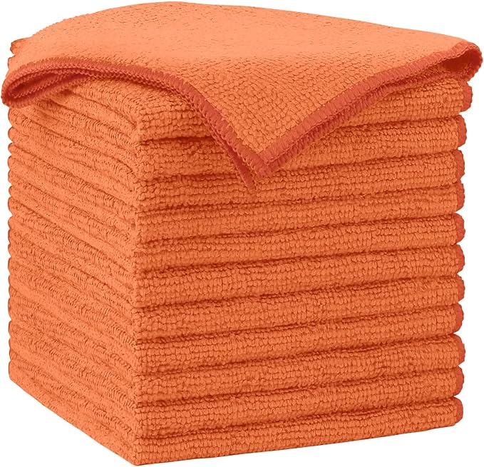 AIDEA Microfiber Cleaning Cloth-12PK, Soft Microfiber Towels for Cars, Absorbent Cleaning Rags, Lint-Free Streak-Free Wash Cloths for House, Kitchen, Window(12in.x12in), Orange