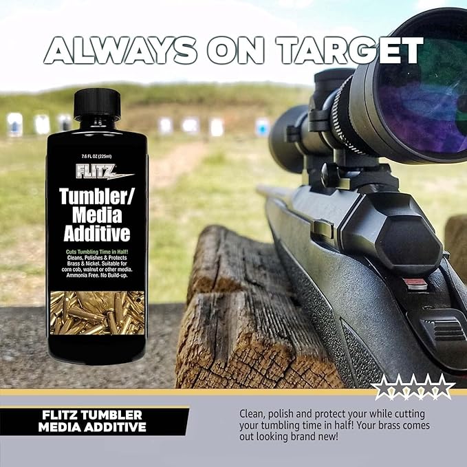 Flitz Tumbler Media Additive - 7.6oz Bottle of USA-Made Brass Cleaner Reloading Liquid for Ammo, Copper, & All Metals - Ammonia-Free Tumbling Polish to Remove Oxidation, Powder Residue (3 Pack)