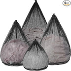 4Pcs Mesh Laundry Bags Washing Machine Mesh Wash Bags Jumbo for Delicates Clothes,Bed Linen,Toys with Drawstring Closure Sturdy (Black, Pack 4 Pcs)