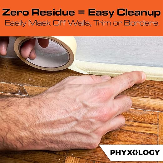 No-Residue 1 Inch, 60 Yard Masking Tape 2 Pk. Easy-Tear, Pro-Grade Removable Painters Tape Great for Home, Office, or Commercial Contractor Use. Clean, Drip-Free Painting with Wide Crepe Paper Rolls.