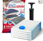 5 Pack Jumbo Vacuum Storage Bags for Comforters, Blankets & Clothes – Jumbo Vacuum Sealed Compression Bags with Hand Pump – Space Saver Storage Bags for Bedding, Moving, Travel & Organization