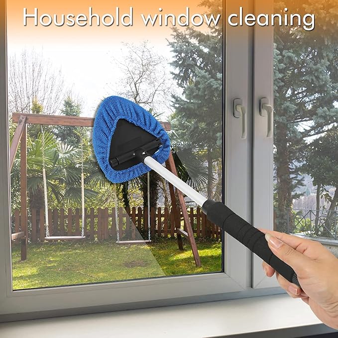 JOYFUL&HOPEFUL Car Windshield Cleaning Tool, Car Inside Window Cleaner Tool with Extendable Handle, 4pc Microfiber and 2pc Chenille, Car Interior Cleaner Tool Anti Fog, Streaks Free