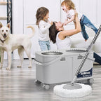 Compact Spin Mop for Apartments & Small Spaces, Clean & Dirty Water Separation Mop Bucket for Pet Owners & Daily Cleaning,360° Swivel Wheels, Safe for Hardwood & Tile, Adjustable Handle, 1 Mop Heads