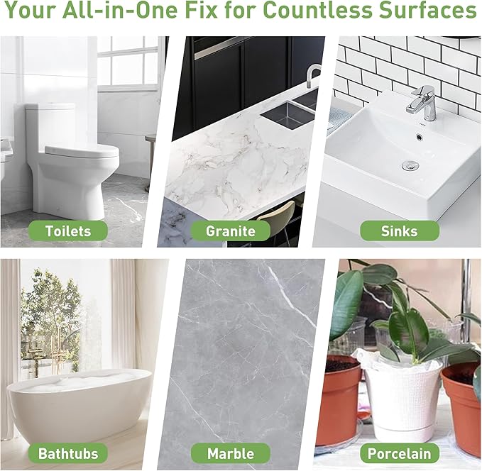 Surface Repair Kit for Tubs, Tiles, Countertops - Fixes Chips, Cracks, Scratches, Holes (Fiberglass, Porcelain, Stone, Acrylic)