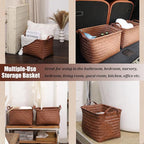 BROWNLILY Handwoven Clothes Basket Laundry Hampers Large Wicker Storage Baskets for Shelves Blankets Closet Storage Bins Car Bedroom Bathroom Organizers and Storage Bath (8, Brown)