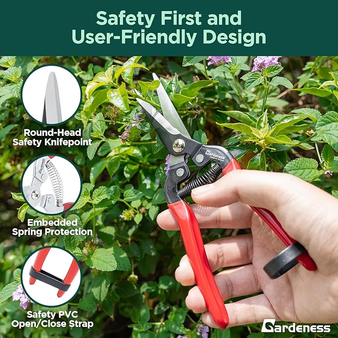 Gardeness Pruning Shear Straight Pruning Snip 2PCS high Carbon Steel Florist Scissors, Multi-Tasking Garden Precision Herb Snips Flower Clippers Bonsai Trimmers Hydroponic Herbs