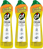 Scrub Daddy Cif Cream All Purpose Cleaner, Lemon - Multi Surface Household Cleaning Cream for Glass, Chrome, Granite, Sink, Gold, Marble & Countertops - 3 Pack (16.9 Oz Each)