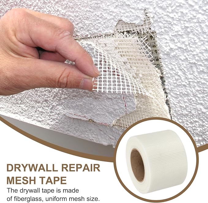 PATIKIL Drywall Repair Mesh Tape, 4 inch x 164 ft Fiberglass Repair Patch Self-Adhesive Dry Wall Joint Tape 9 Mesh Wall Hole Crack and Seam Patch, White