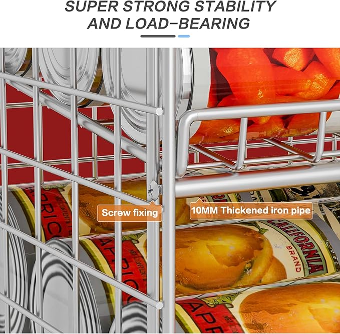 JKsmart 2-Pack Stackable Can Rack Organizer, Can Storage for Kitchen Pantry Cabinet, Can Holders for Food, Multifunctional Can Dispenser for Snacks Soda, Silver
