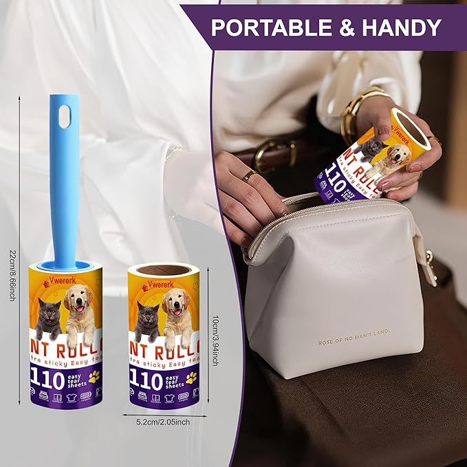 Lint Rollers for Pet Hair Extra Sticky, 660 Sheets Value Set/6 Lint Roller Refills with 3 Durable Handles, Pet Hair Roller for Clothes, Furniture, Carpet