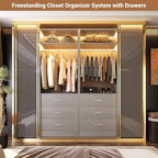 Besiost Closet System Set of 2, 4FT Closet Systems with 6 Wood Drawers, 48" Closet Organizer System with 2 Hanging Rods & 2 Shelves, Heavy Duty 48 Inch Walk-in Closet, Grey (48"L x 15" W x 80" H)