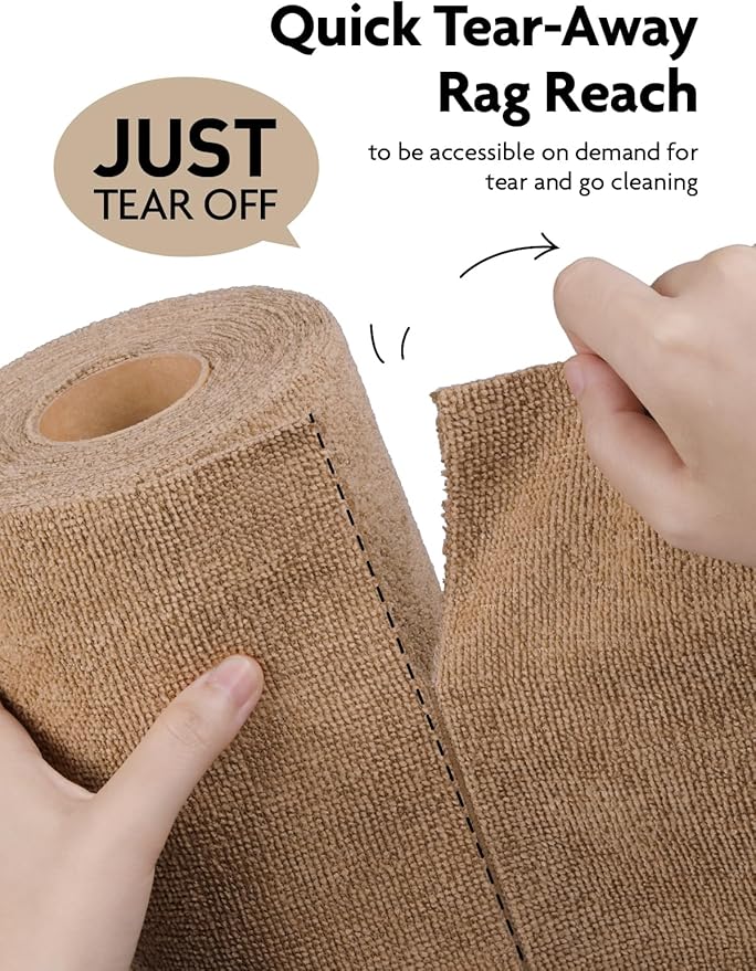 Fantasticlean Microfiber Cleaning Cloth Roll -150 Pack, Tear Away Microfiber Towels, 12" x 12", Reusable, Washable, Ultra Absorbent Dishcloth for Home Supplies, Car, Pet, Kitchen (Tan & Beige)