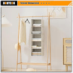 Hanging Closet Organizer, Easy Mount Foldable 5-Shelf Hanging Closet Wardrobe Storage Shelves, Clothes Handbag Shoes Accessories Storage, Imitation Linen Fabric, Beige Houndstooth