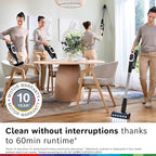 Bosch Unlimited 9 Cordless Stick Vacuum, 60-min Runtime, MicroClean Technology, >99.9% Dust Pickup, Dust Compression, HEPA Filter, Pet Hair, Carpets & Hard Floors, 3 Accessories, White