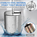 Toilet Bowl Brush and Holder, Toilet Brush with Stainless Steel Handle and Durable Bristles for Bathroom Cleaning, Automatic Closing Holder Set (Silver)