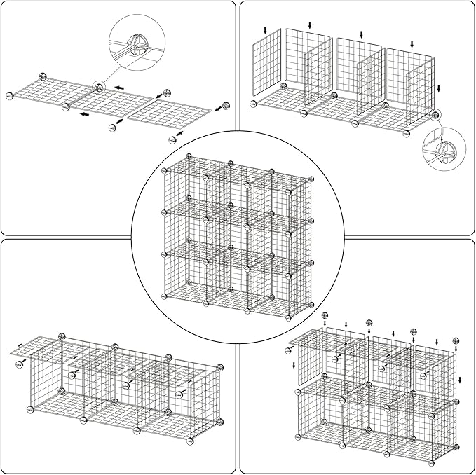 C&AHOME Wire Cube Storage, 9 - Cube Organizer Metal C Grids, Modular Shelves Units, Closet Organizer, Ideal for Home, Office, Living Room, 36.6”L x 12.4”W x 48.4”H, Silver Gray UWCS3009G