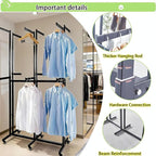 Floor Standing Metal Garment Rack - Heavy Retail Display Racks With Wheels, Two-story 12 Arms Clothing Rack, Square Tubing Portable Shirt Rack, Merchandise Display RackFor Hanging Clothes (Black-2)
