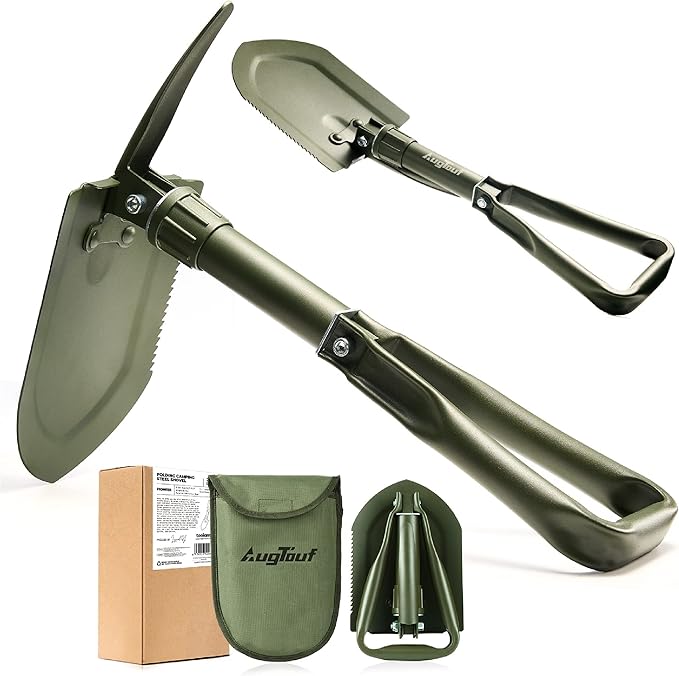 22.8'' Military Folding Camping Shovel, Offroad Survival High Carbon Steel Shovel (Olive) AugTouf by toolant
