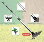 Weeding Puller Tool with Long Handle, 11 Tooth Manual Weed Rake Weeder Remover Tool Gardening with Gloves, Dandelion Gardenia Uprooting Tool for Yard, Lawn, Patio and Garden