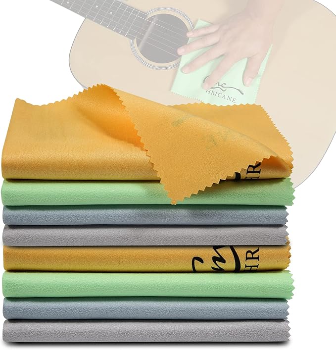 Hricane Guitar Cloths Ultrafine fiber suede (8-Pack 12"x12") Plush Polishing Cloths for Musical Instruments Premium Polishing & Cleaning Cloths for Guitar Violin Piano Clarinet Trumpet Sax Universal