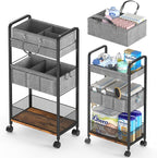 2In1 Baby Diaper Caddy & 3-Tier Rolling Diaper Cart, Diaper Caddy Organizer Cart with Dividers, Mobile Metal Utility Cart for Nursery Essentials, Detachable Bedside Cart, Large Capacity