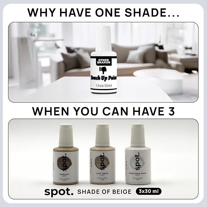 spot. Touch-Up Paint | Matte Finish for Cabinets, Walls, Doors & Furniture | Multi-Tone Beige Repair Kit | Quick-Dry, Self-Priming, Low-Odor, Eco-Friendly | No-Sanding or Primer Needed | 3 Pack